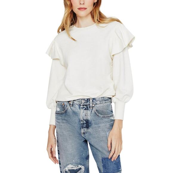 Adriano Goldschmied AG Cecilia Ruffle Crew Neck Sweatshirt Women’s Size L NWT - Picture 1 of 11